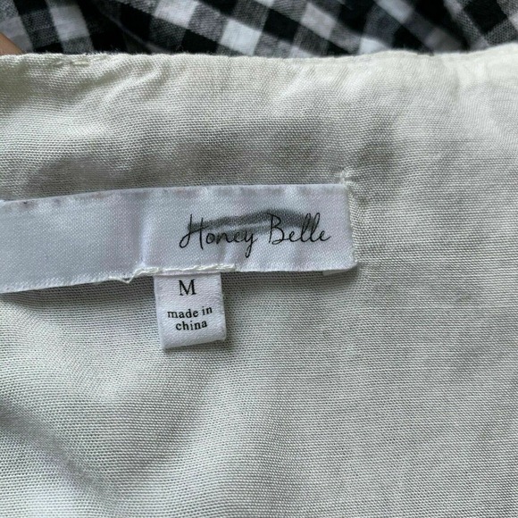 Honey Belle Black White Gingham Print Off Shoulders Top Blouse Size M - Picture 3 of 8